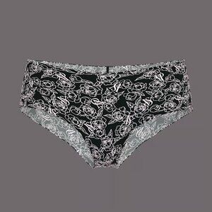 NEW! Victoria Secret No-Show Cheeky Panty - Black Sketch Floral Print NWT - Sz M